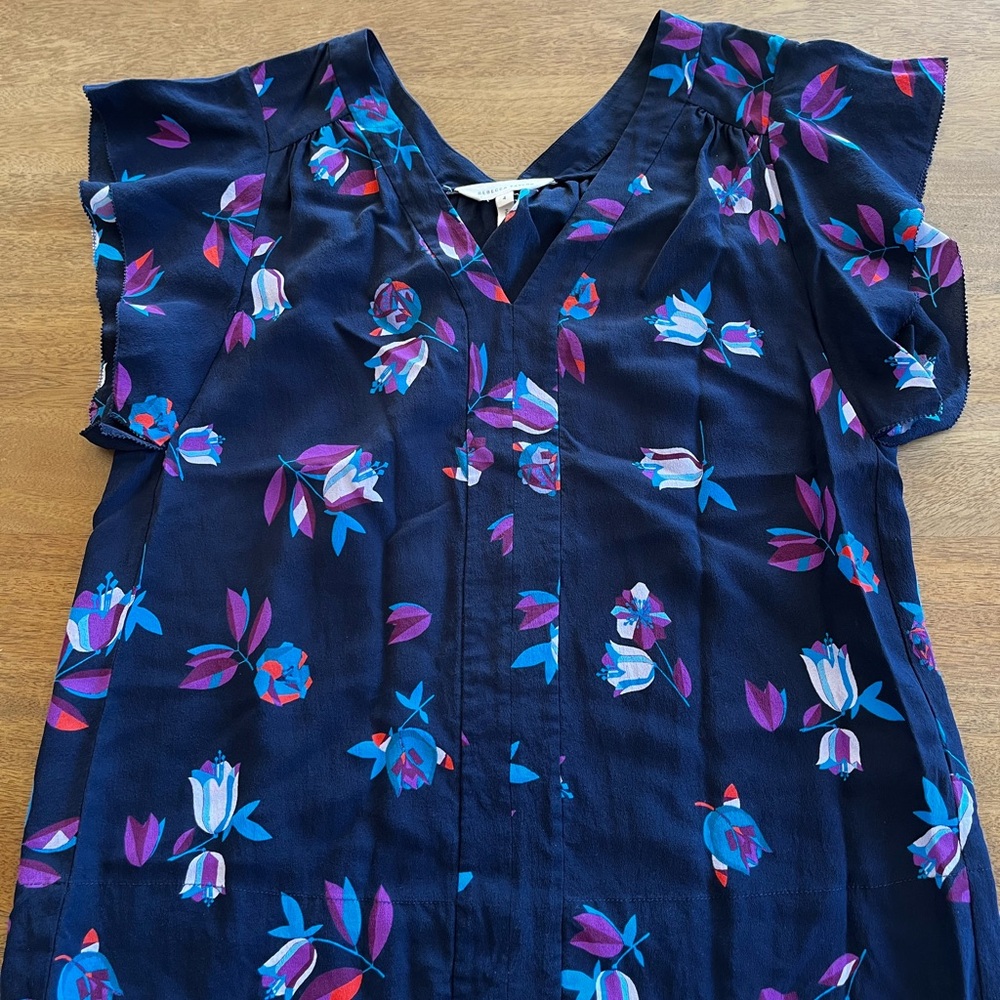 Rebecca Taylor Silk Blouse Top - Navy Floral- Size 4